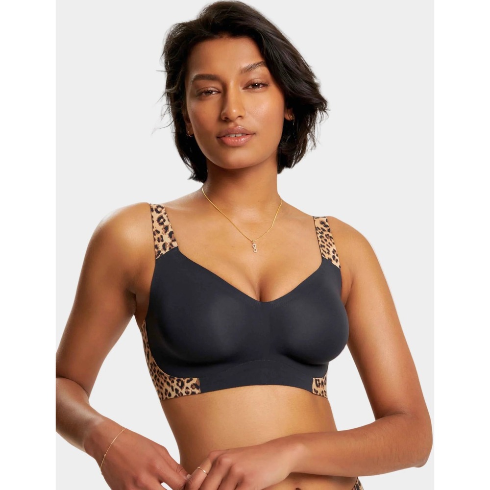 Evelyn & Bobbie The Beyond Bra Nylon Spandex Bra Black Leopard Print Womens 2XL